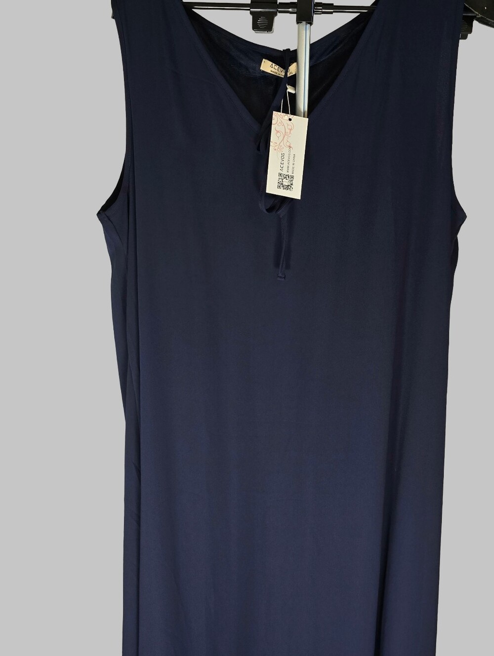 Acevog Navy Sleeveless V-Neck Maxi Tank Dress